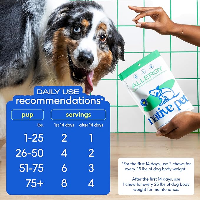 Native Pet Omega Skin and Coat Chews for Dogs (30 Air-Dried Chews) & Allergy Chews (30 Air-Dried Chews) - Promotes Healthy Skin & Shiny Coat - Soothing Itchy Skin & Digestive Support