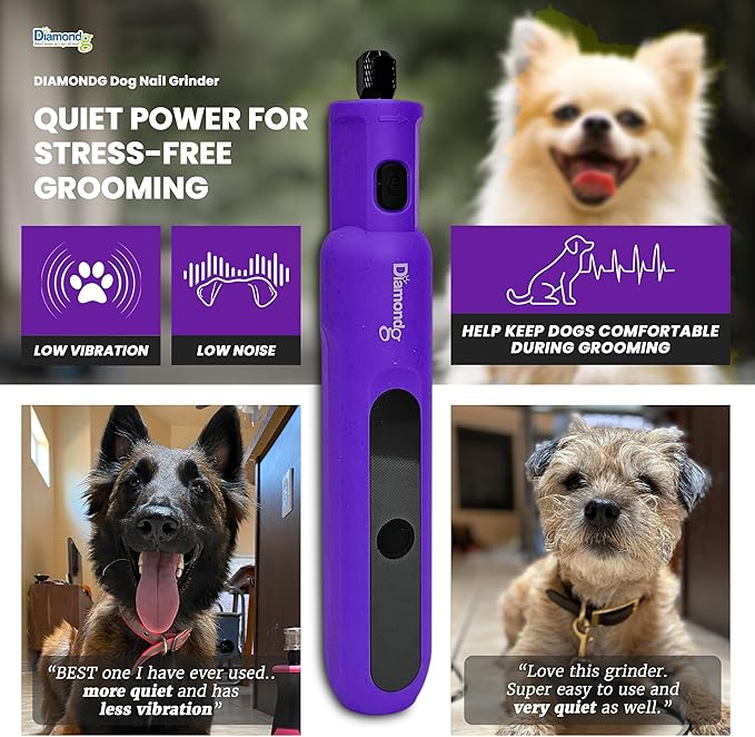 Diamondg Cordless Micro Dog Nail Grinder with Quiet Sound & LED Tip for Large & Small Dogs, 4hrs. Runtime - Electric Dog Nail Trimmer, Heavy Duty Rotary Tool Alternative to Toenail Clippers & Filers