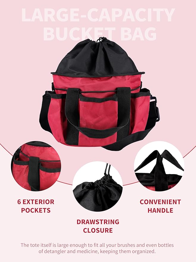 Harrison Howard Horse Grooming Kit, 9-Piece Set with Non-Slip Silicone Grip for Bathing, Shedding & Hoof Care Red