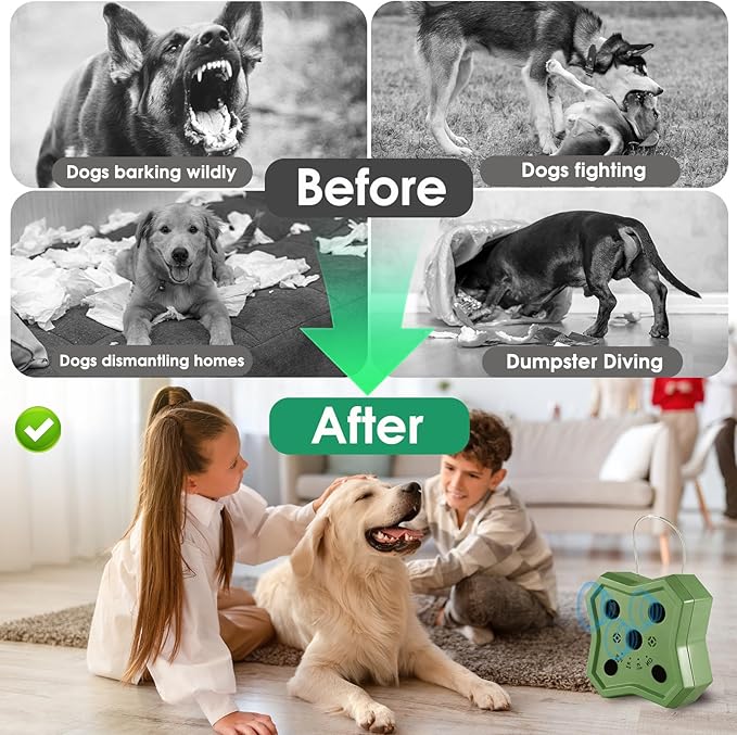 Anti Barking Device for Dogs: Ultrasonic Dog Bark Deterrent Devices with 3 Training Modes 50 FT | Dog Barking Silencer Bark Box for Indoor Outdoor | Stop Barking Control Device for Dogs (Green)
