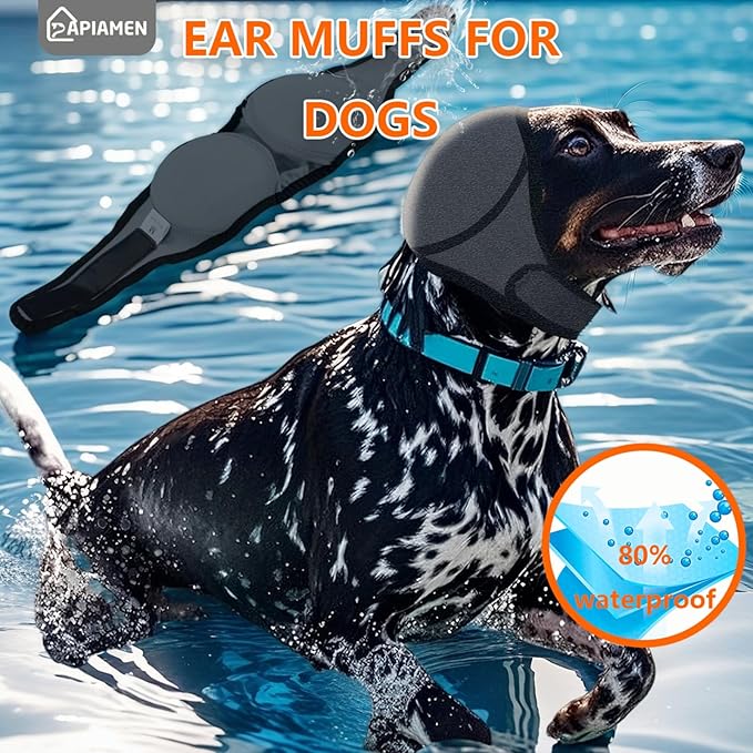 Dog Ear Covers,Dog Ear Muffs Noise Protection No Shake Head Wrap for Bath,Anxiety Relief Quiet Dogs Calming Hoodie,Adjustable Shower Cap Pet Ears for Grooming,Swimming,Hematoma(Grey,S)