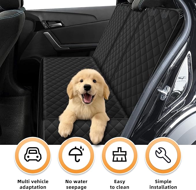 Dog Car Seat Cover for Back Seat, Nonslip Waterproof Bench Seat Pad, Durable Pet Backseat Protector Compatible for Armrest & Seat Belt, Universal for Most Cars (Black)
