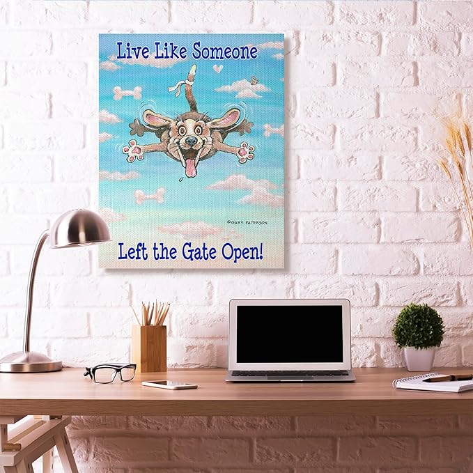 Stupell Industries 'Gate Open Funny Cartoon Pet Dog Design', Canvas Art, 36 x 48 Inches, Easy to Hang and Sturdy, Made in USA, by Gary Patterson