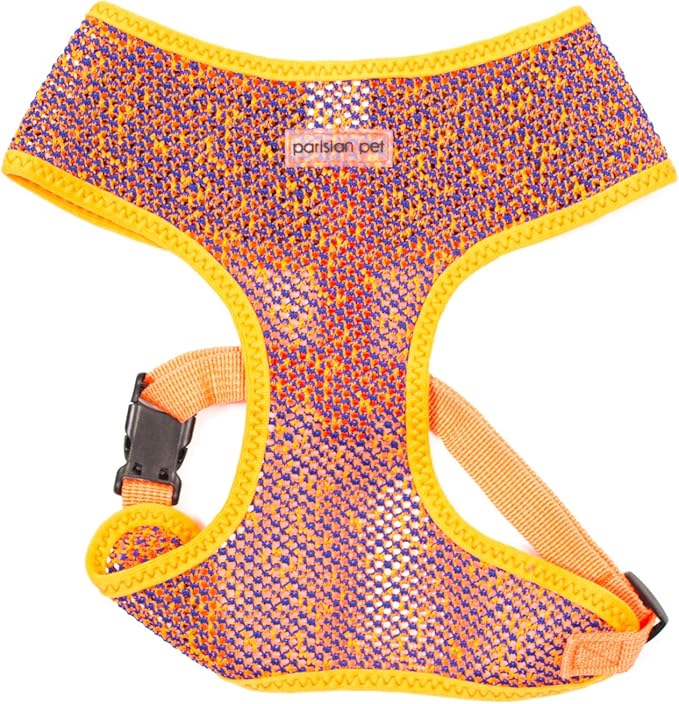 Parisian Pet Soft Padded Orange/Blue Adjustable No Pull Puppy Harness - Cooling Dog Harness for Walking, Running, Hiking - Medium Size M