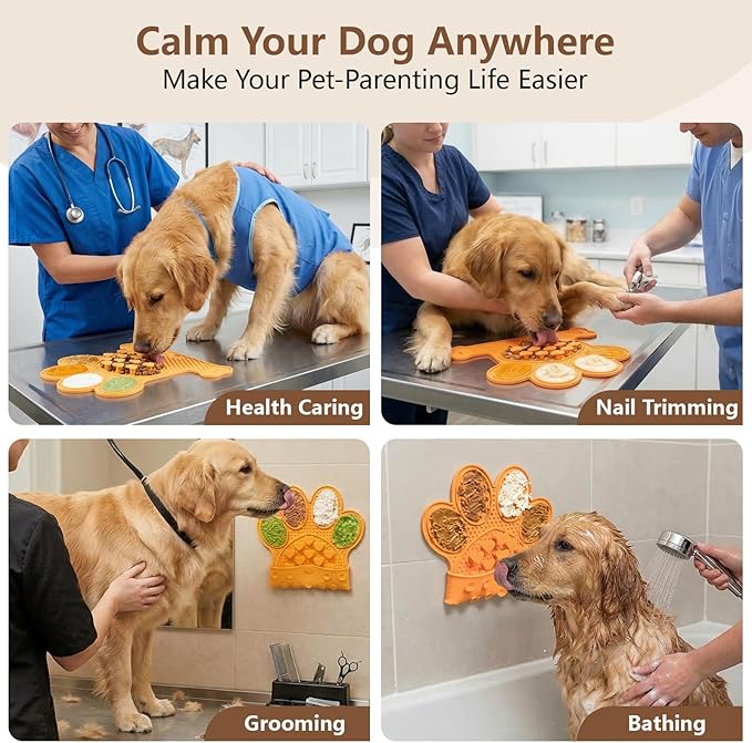 Licking Mat for Dogs & Cats, Slow Feeder Lick Pat, Anxiety Relief Dog Feeding Mat for Butter Yogurt Peanut, Orange