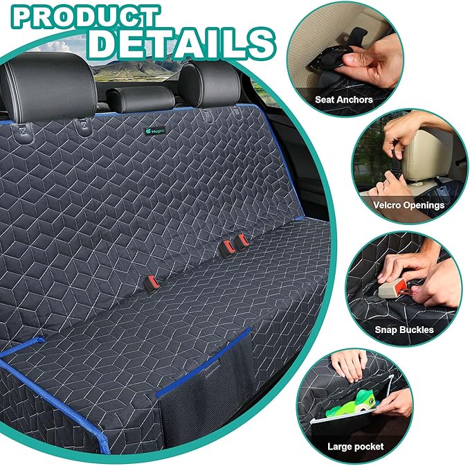 Back Seat Cover for Dogs, Washable Bench Seat Covers for Trucks,Dog Car Seat Covers for Ford f150/Ram1500/Nissan Frontier/Toyota Tacoma/GMC Canyon/Silverado (Blue)
