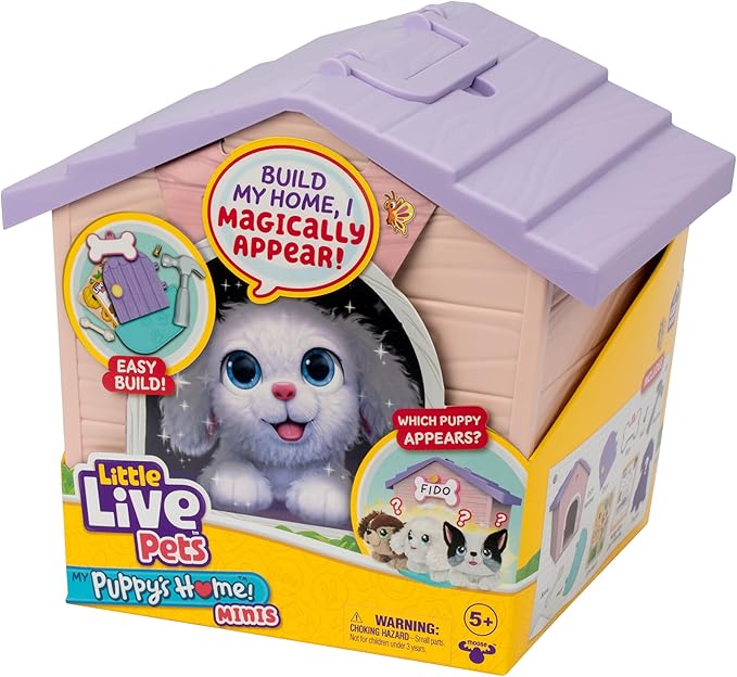 Little Live Pets My Puppy's Home Mini Playset, Pink, Play Dog with Building Dog House Toys, Customizable Puppy Plush Toy for Kids of Ages 5+