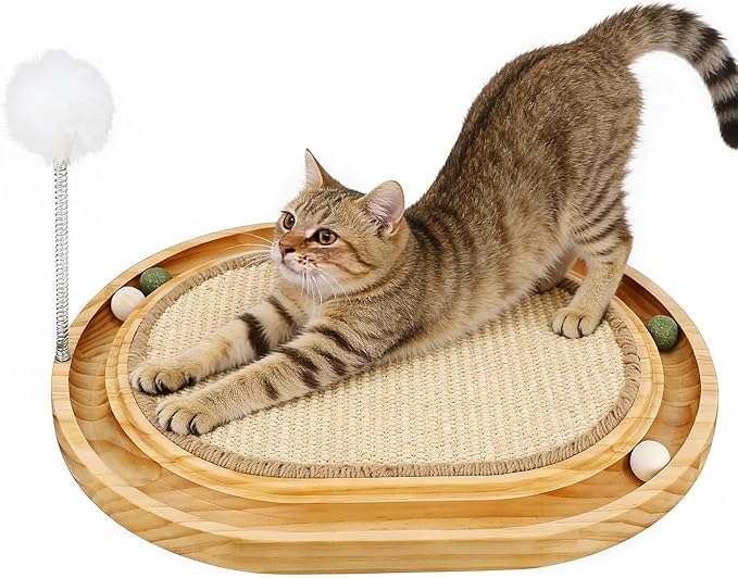 Cat Scratcher, Cat ScratchSisal Pad with Ball Track Spring Ball, Kitten Interactive Toy for Indoor Cats, Satisfies Kitten’s Scratching, Chasing and Hunting