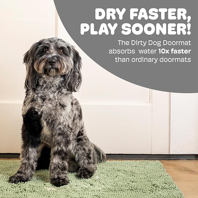 Dog Gone Smart Dirty Dog Doormat Cute Paw Print Ultra Water Absorbent Fast Drying Microfiber Small, Medium, Large and Runner Heavy Non-Skid/Slip Backing Machine Wash, Rain Snow Muddy Wet Shoes & Paws