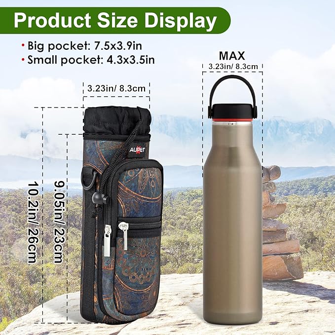 AUPET Water Bottle Sling Bag Sleeve Holder Carrier 25/32/40/64 oz,Insulated Crossbody Water Bottle Case Cover with Strap and Pockets for Men/Women Walking Hiking