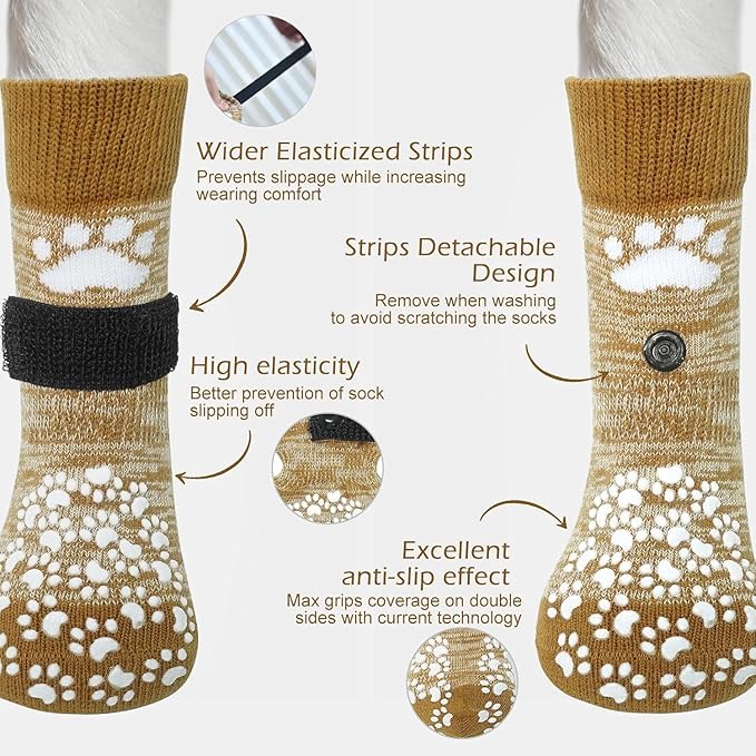EXPAWLORER 6PCS Anti-Slip Dog Socks to Prevent Licking Paws,Dog Shoes for Hot Pavement,Best Paw Protector Traction Control on Hardwood Floor,Dog Booties for Puppy Small Medium Large Senior Dogs