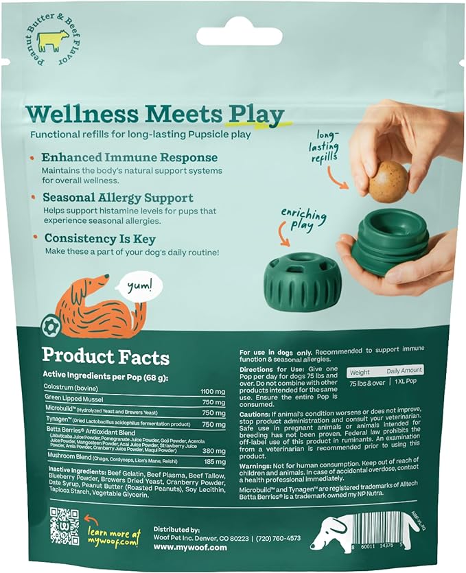 WOOF Pupsicle Refill Pops for Allergy Support for Dogs - Allergy Dog Treats for The Pupsicle Toy to Support Your Dog’s Natural Immune Defenses - Extra Large Pops - 5 Count - 2 Pack