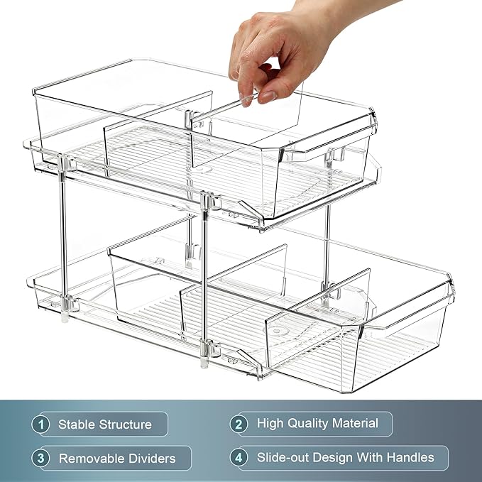 2-Tier Clear Cabinet Organizer 2-Pack - Quadruple Your Storage