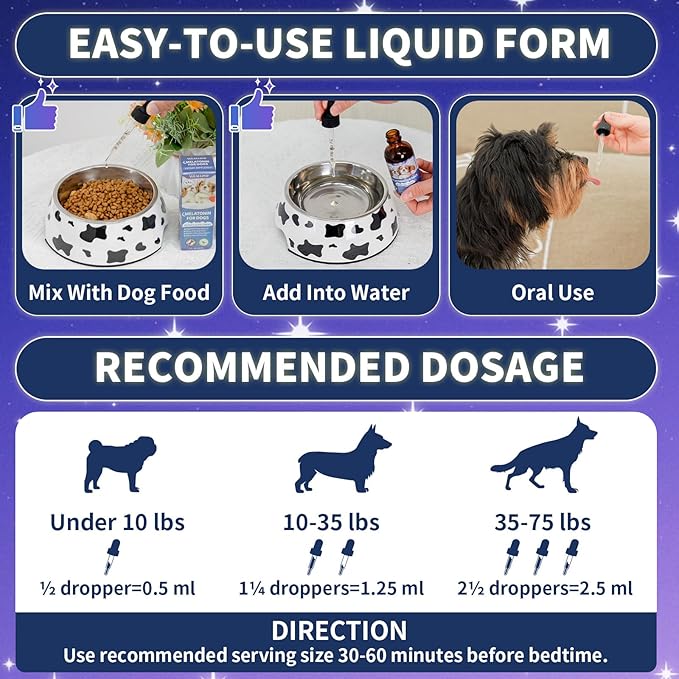 Melatonin for Dogs with L-Theanine & Chamomile | Anxiety Relief & Calming, Relaxation & Sleep Support Liquid Dog Melatonin | Fast-Absorbing & Bacon Flavor (2 PCS)