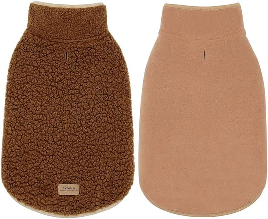 cyeollo Coats Reversible Dog Jacket Thickened Vest Turtleneck Fleece Furry Clothes Doggie Jacket for Cold Weather Winter Warm Dog Coats for Small Dogs Brown Apparel