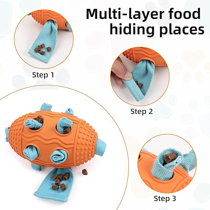 Dog Puzzle Toy,Football Dog Chew Toy for Small Medium Large Dogs, Interactive Hide and Seek Treat Dispensing Chew Toys for Aggressive Chewers, Tough Slow Feeder for Teeth Cleaning Blue