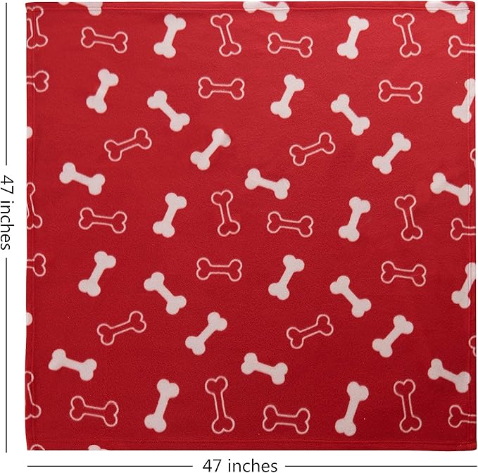 CAI TENG Pet Blanket Dog Blanket Cute Cat Fleece Blankets with Bone and Paw Print Soft Blanket for Kitten Puppy and Other Animals (Pack of 3, 47 x 47 in, Red, Black, Pink)