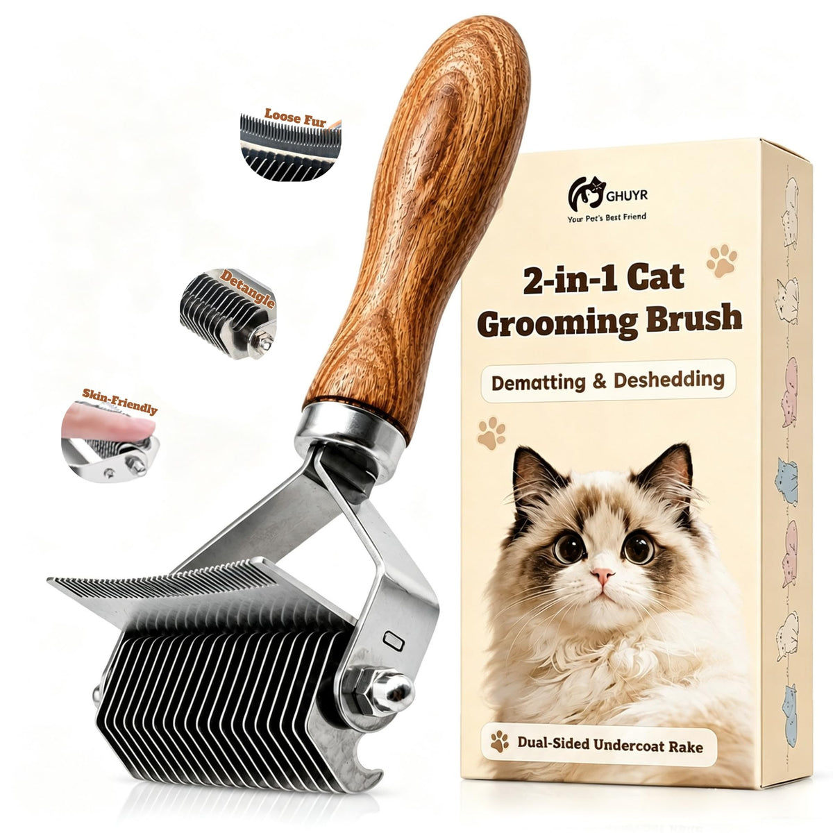 Cat Brush for Long Haired Cats, 2-in-1 Dematting & D | Grooming & Care - Image 2