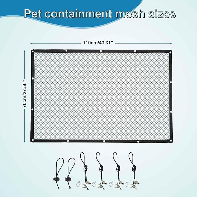 Dog Car Net Barrier, Expandable Pet Divider for Backseat, Dog Barrier for SUV Car Truck, Mesh Net with Adjusting Rope & Hook, Black