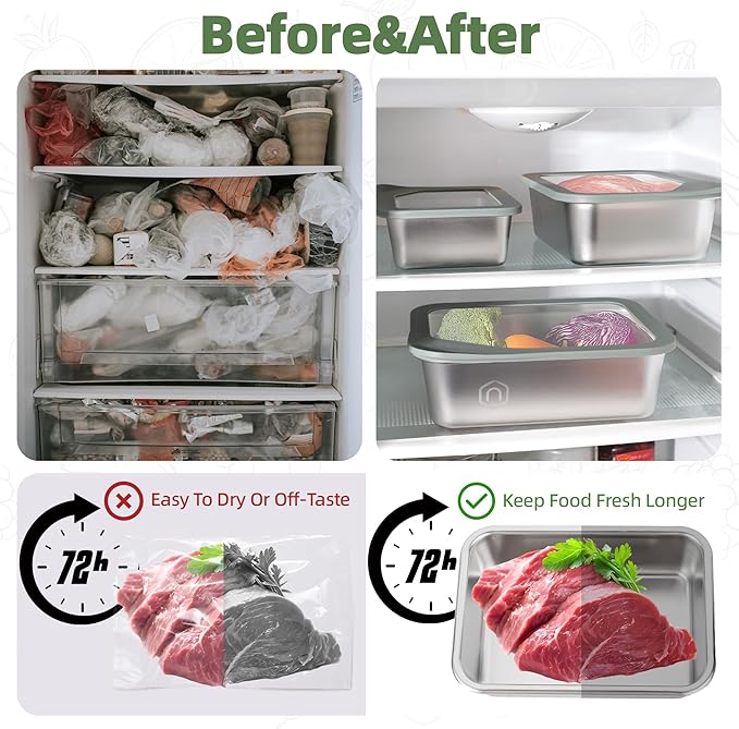 3PCS Food Storage Containers with Lids Airtight, 22/40/74oz Stainless Steel Containers Leak Proof Meal Prep Lunch Containers for Kitchen Storage, Microwave, Freezer, Dishwash Safe