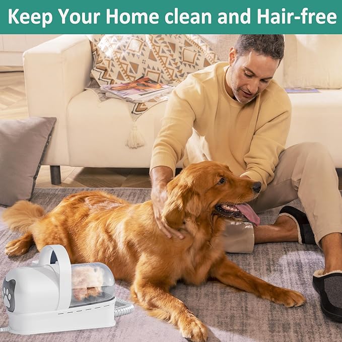 7-in-1 Ultra Quiet Dog Cat Grooming Vacuum Kit | 400W Powerful Suction, Hair Removal Tool for Shedding Pets | Professional Clippers & Deshedding Brush for All Furry Animals