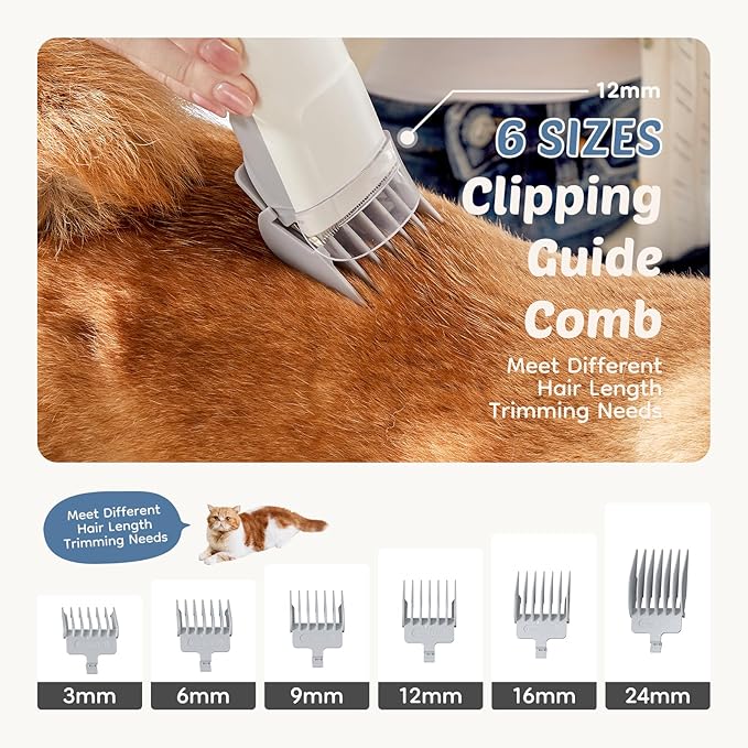 DUMOS 2.5L Pet Grooming Vacuum Kit, 3 Adjustable Suction Modes, 5 Professional Grooming Tools with Cordless Low Noise Dog & Cat Hair Clippers, Ivory