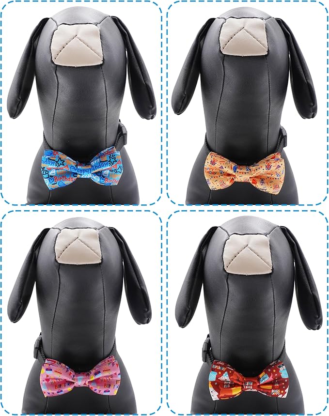 PET SHOW 10 Pack Happy Birthday Small Dog Bow Ties Sliding Collar Attachment Puppies Cats Pet Bowties for Party Balloon Cake Bowknots Collar Charms Grooming Accessories