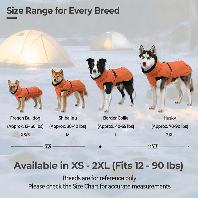 Puffer Dog Winter Coat for Rain and Snow, Water-Repellent and Windproof Jacket Keeps Dogs Warm and Dry, High Collar and Harness Opening Design, Ideal Dog Stocking Stuffer (Aurantium, X-Small)