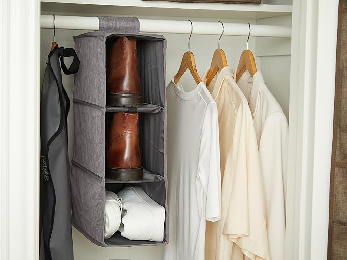 Covermates Keepsakes Hanging Shoe Organizer - Heavy Duty Material, Sturdy Interior Shelves - Closet Storage, Grey Heather