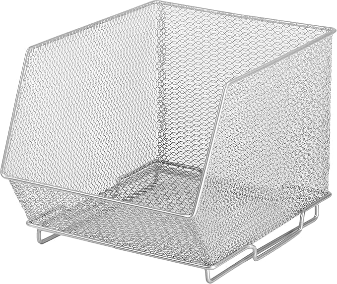 YBM HOME Mesh Stacking Bin Storage Containers for Kitchen Pantry, Cabinet and Shelves, Metal Wire Basket Rack for Fruits and Veggies, Crafts, Toys & Cleaning Items - 8-Pack, Medium 10x8.5x8 Silver