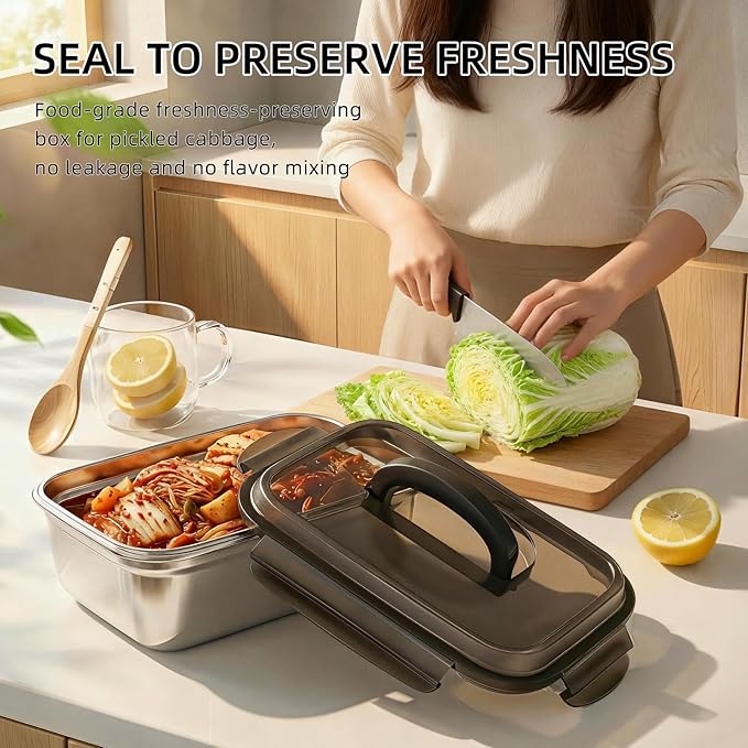 food prep stainless steel containers, turkey container, freezer safe, oven safe, suitable for open flame and induction stove, ideal for pickling kimchi （7500ML/264OZ）