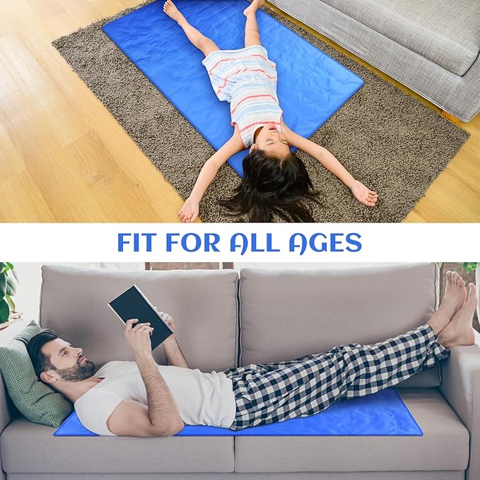 Cooling Pad Mat for Sleep Cooling Mattress Pad Gel for Bed, Relieve Pain, Summer Hot Flashes, Adult, Pets, No Water or Electricity Required(Plain,Blue,48 x 28 Inch)