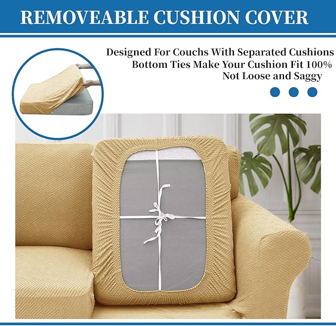 XINEAGE 2025 New 4 Pieces Extra Large Couch Covers for 3 Cushion Sofa Super Stretch Sofa Cover for 3 Large Seat Cushion Universal Fitted Slip Cover for Living Room (Beige), 91"-110"(3 Cushions)