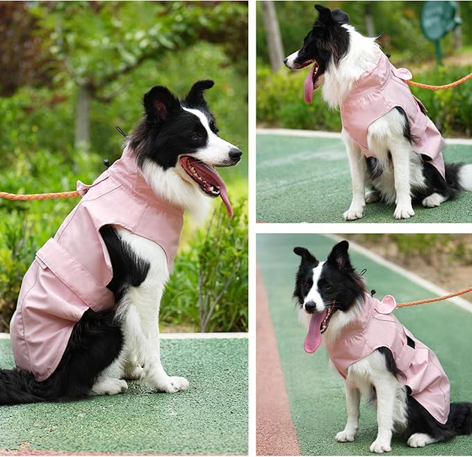 Waterproof Dog Raincoat, Adjustable Lightweight Dog Rain Jacket with Reflective Strip Leash Hole for Small Medium Large Dogs (Pink, Small(9-13lb))
