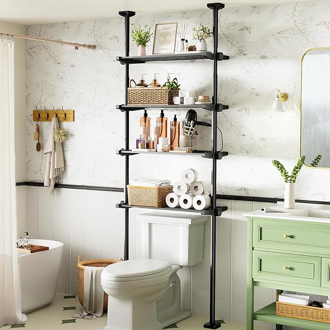 No-Drill Over Toilet Storage Shelf - 4-Tier Adjustable Bathroom Organizer