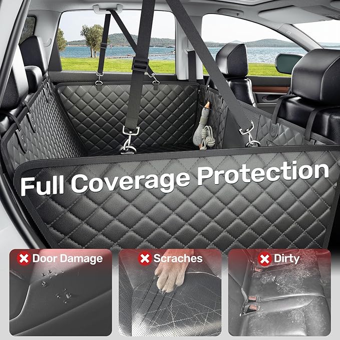 Zanch Heavy-Duty Dog Truck Seat Cover, Flat Solid Back Seat Extender for Multi Large Dogs, Hard-Base Supports 450 lb, Waterproof Hammock Protector, XL for Full-Size Crew Cab Trucks & SUVs, Black