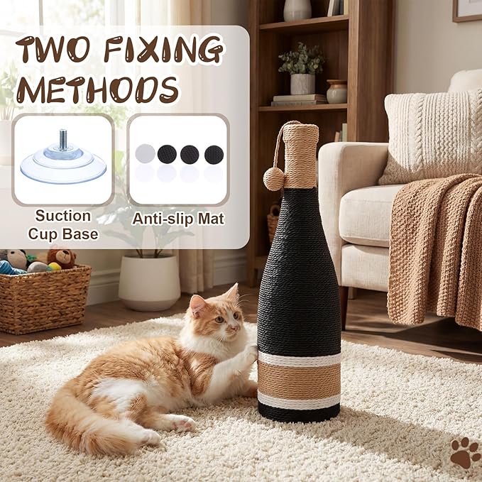 Shappy Cat Scratching Post 24 Inches Red Wine Bottle Simple Design Premium Cat Scratching Board with Hanging Sisal Ball Fiber Kitten Scratcher Suction Cup Base for Pet Toys Indoor Small Medium Kitten