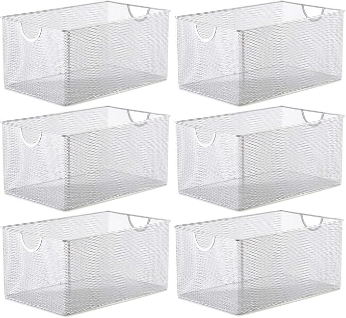 YBM Home Kitchen Pantry Organizer Mesh Wire Storage Basket for Shelves, Pantry, and Cabinets, Multipurpose Steel Wire Basket for Organizing Office, Household, 13.25 x 8.5 x 6.5 in, Pack of 6