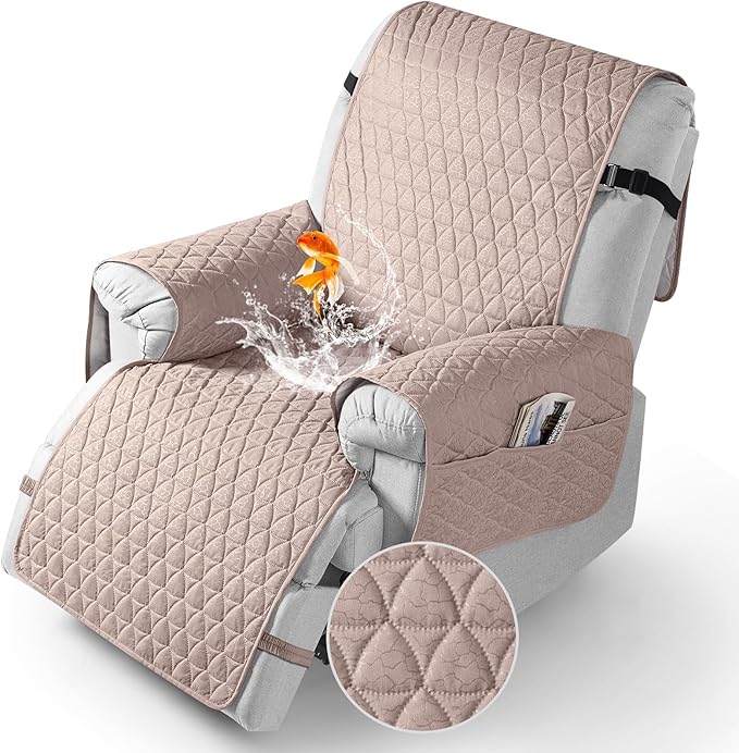 TAOCOCO 100% Waterproof Recliner Cover - Recliner Cover with Non-Slip Granule, Recliner Chair Covers with Elastic Band, Recliner Chair Covers for Reclining Chair(Peach, Large-28'')