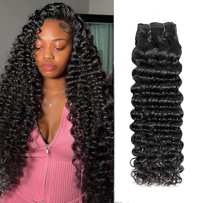Deep Wave Human Hair Bundles Hair Bundles Wavy Deep Curly Human Hair Bundles Wet And Wavy Bundles Human Hair 1 Bundles Natural Black (Deep Wave, 14 Inch)