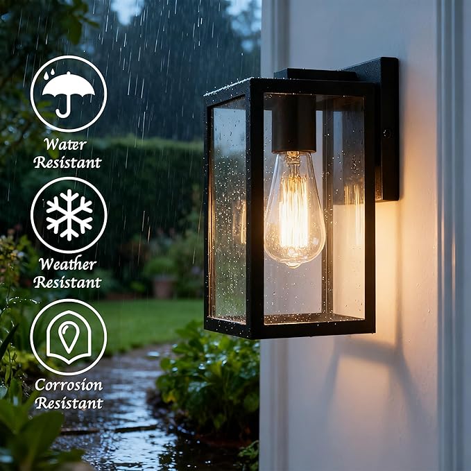 Bestshared Exterior Wall Lantern, Outdoor Wall Sconce, Patio Lighting Fixture for Porch, Home, Barn, Storefront (Black, 2 Pack)