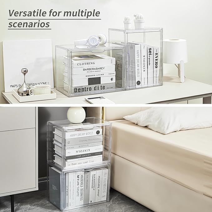 Cube Storage Organizer Acrylic Book Case Display Case Box Stackable Book Storage Containers With Magnetic Door Clear Plastic Portable Organizer For Living Room Bedroom 1 Pack