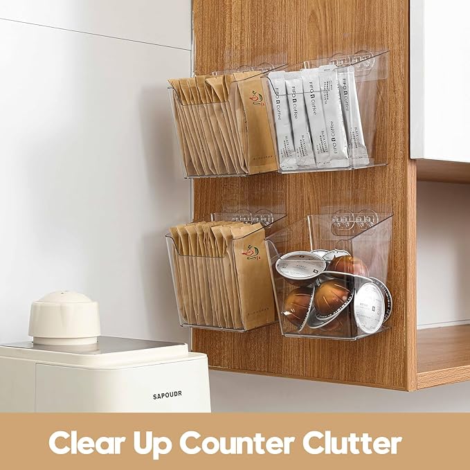 8-Pack Adhesive Cabinet Door Organizer Bathroom, Hanging Storage Bins, Stick on Wall Storage Container, Floating Bins Wall Mounted Organizer Under Sink Caddy for Kitchen Pantry Storage, Office, Dorm