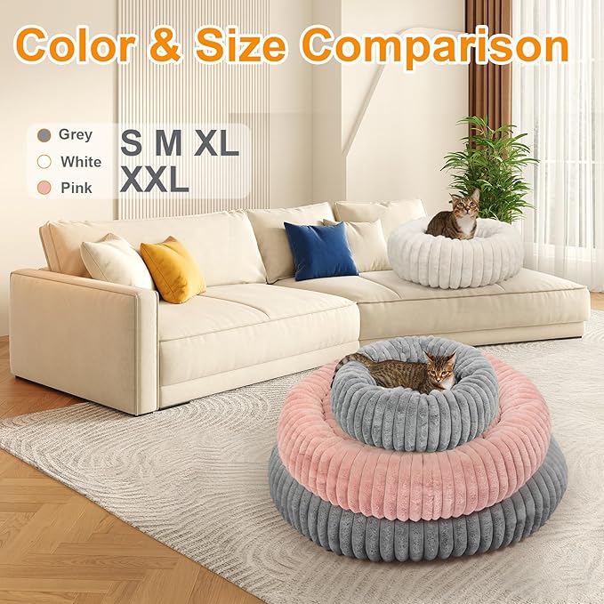 Washable Extra Large Dog Bed,Calming Anti Anxiety Round Donut Dog Bed,Fluffy Puppy Beds for Small Dogs,Cute Kitten Cat Beds for Indoor Cats,Anti-Slip Comfort Pet Beds for Extra Large Size(Pink,XXL)