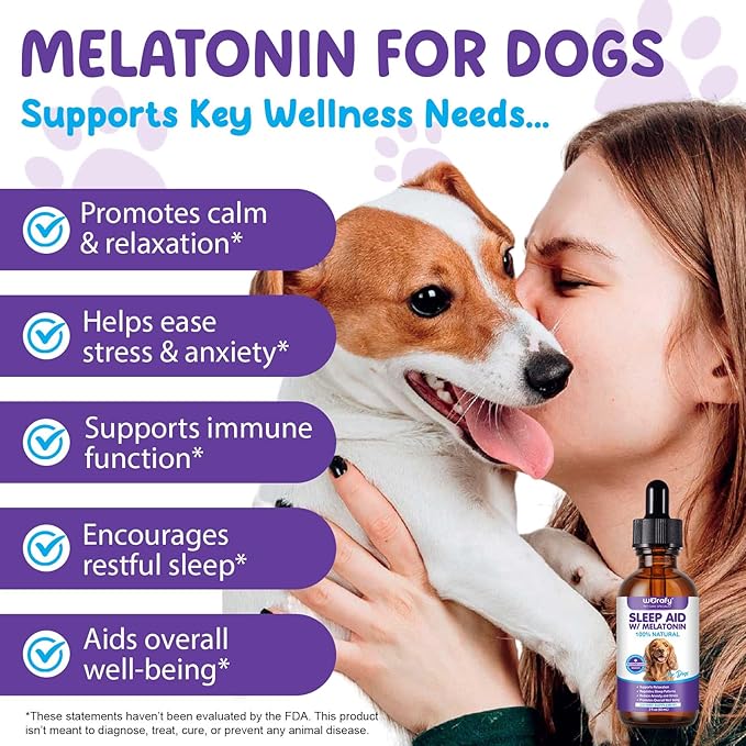 Melatonin for Dogs, Sleep Aid Drops Supports Dog Sleep, Dog Anxiety Relief, Calming Dogs & Regulates Sleep Patterns - Pet Supplies Supplement Liquid Vitamins, Bacon Flavour - 2 Fl Oz / 60ml