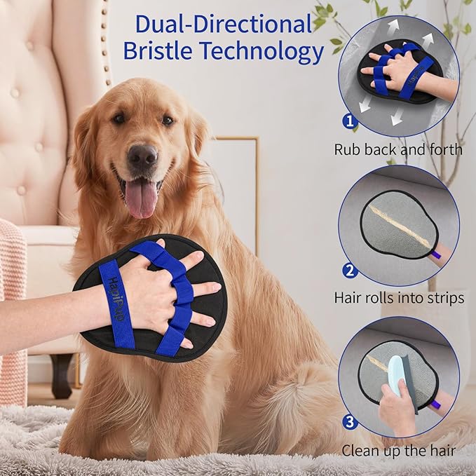 2 PCS Pet Hair Removal Glove, Magic Brush Electrostatic Mitt for Dogs & Cats, Reusable Grooming Gloves - Dog Hair Remover Tool with 5-Finger Design for Couch, Carpet, Clothing & Car Seat(Blue)