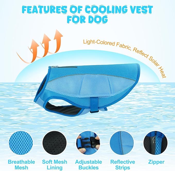 ROZKITCH Dog Cooling Vest, Evaporative Cooling Vest for Dogs with Breathable Mesh Material & Reflective Pipe, Adjustable Dog Cooling Vest Great for Large Dogs 3XL