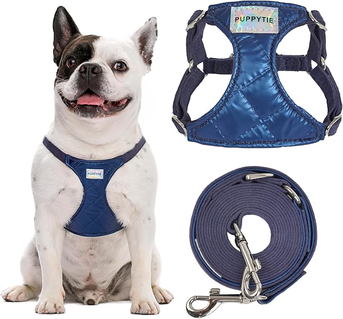 Puppytie No Pull Dog Harness with Multifunction Dog Leash,Soft Adjustable No Choke Escape Proof Pet Harness Vest for Medium Dogs,Glossy Sapphire Blue,M