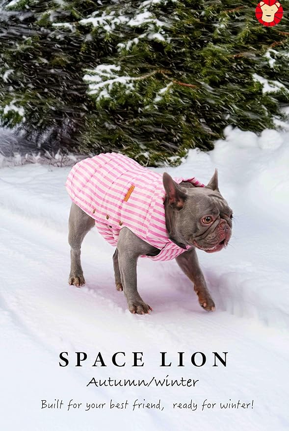 SPACE LION Dog Puffer Jacket, Down Winter Coat, Durable Outdoor Coat for Cold and Windy Conditions, Lightweight & Adjustable Fit Coats for Small & Medium Dogs, (Pink, Size12/M)