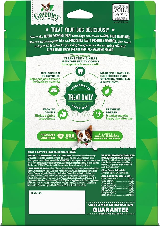 Greenies Veterinarian-Recommended Adult Natural Dental Dog Treats Large Size, Original Flavor, 12 oz. Pack, 8 Count